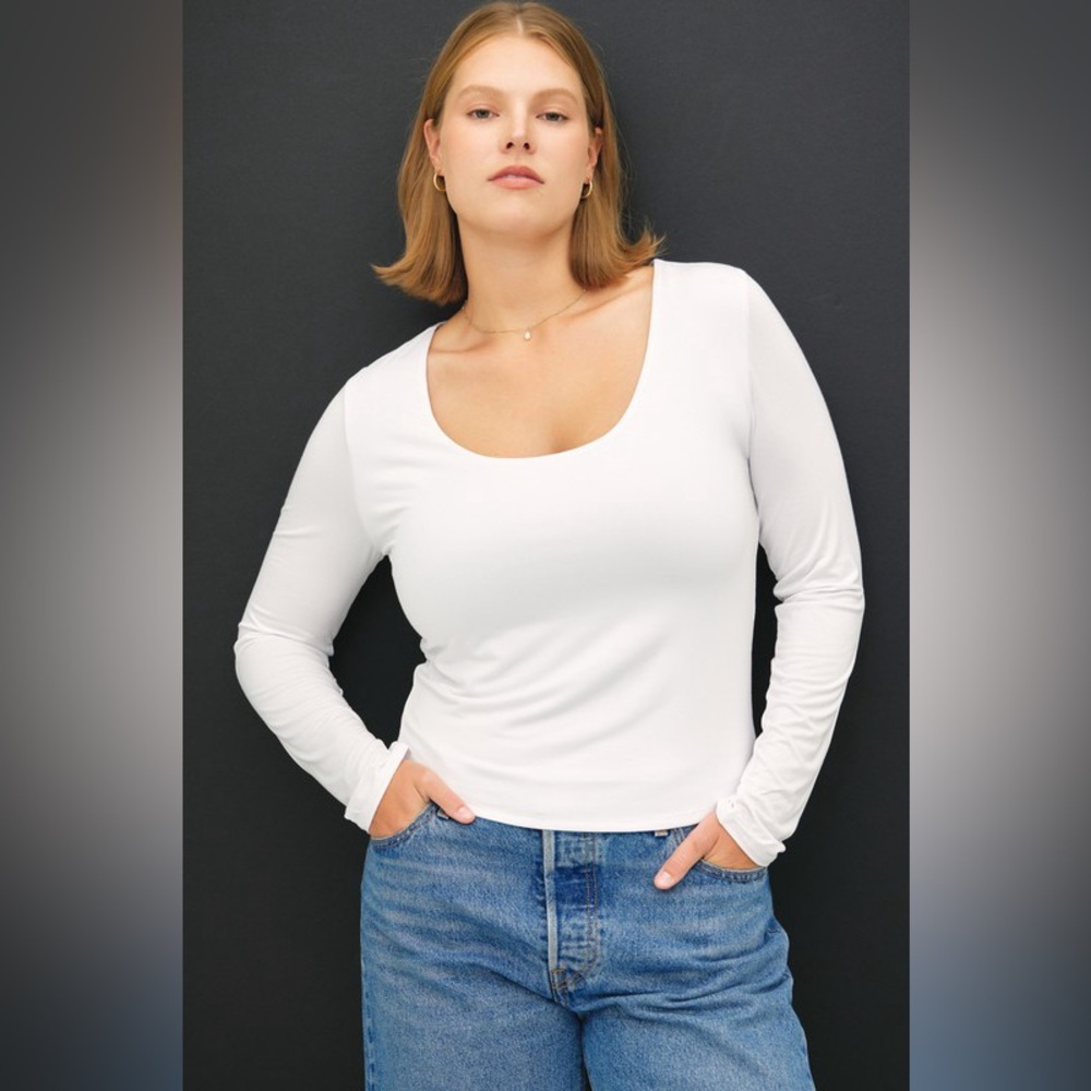 🟠 408B-WHITE. Soft Double Layered Long Sleeve
